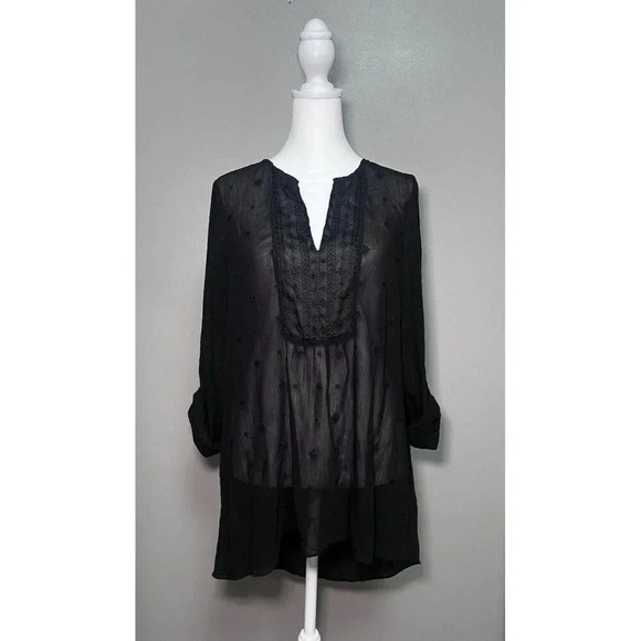 WHITE HOUSE BLACK MARKET Sheer Black Tunic Blouse Women’s Size 4 casual relaxed - Picture 1 of 7